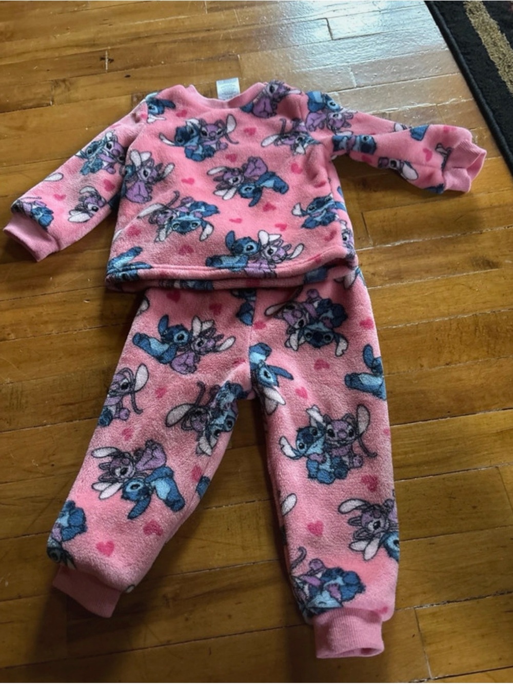 Pink Kids Fleece Pajama Set with Blue Character Print